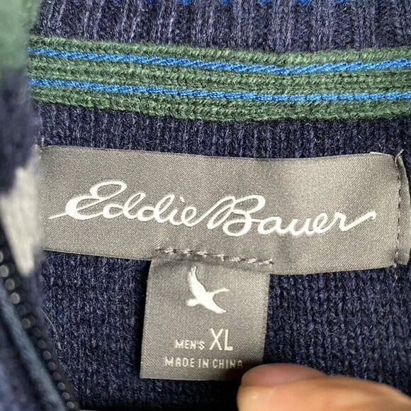 Eddie Bauer 1/4 Zip Pullover Sweater Men's XL Striped Wool Arcylic Nylon Blend - Picture 3 of 9